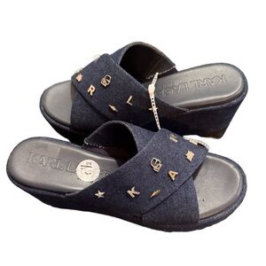 Karl Lagerfeld Dark Blue Slide Sandals with Gold Details